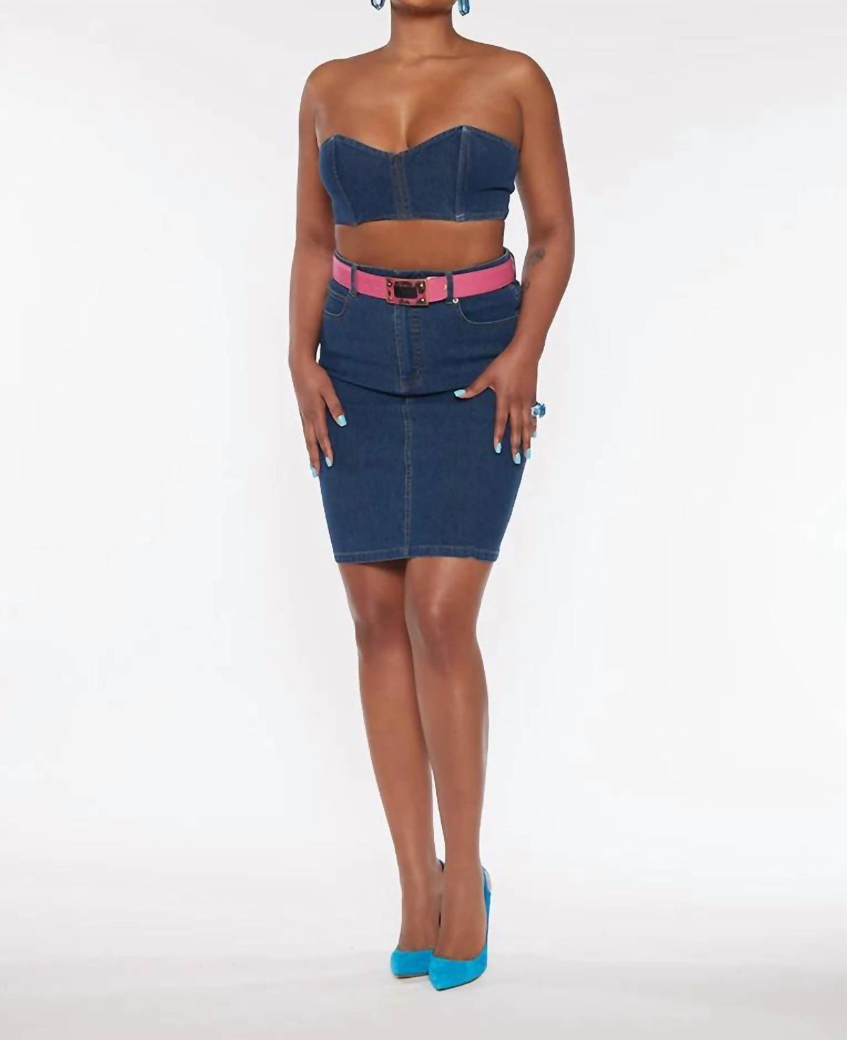 Circular Path - Strapless Denim Crop Top
