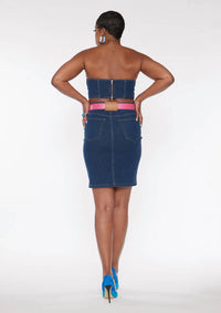 Circular Path - Strapless Denim Crop Top