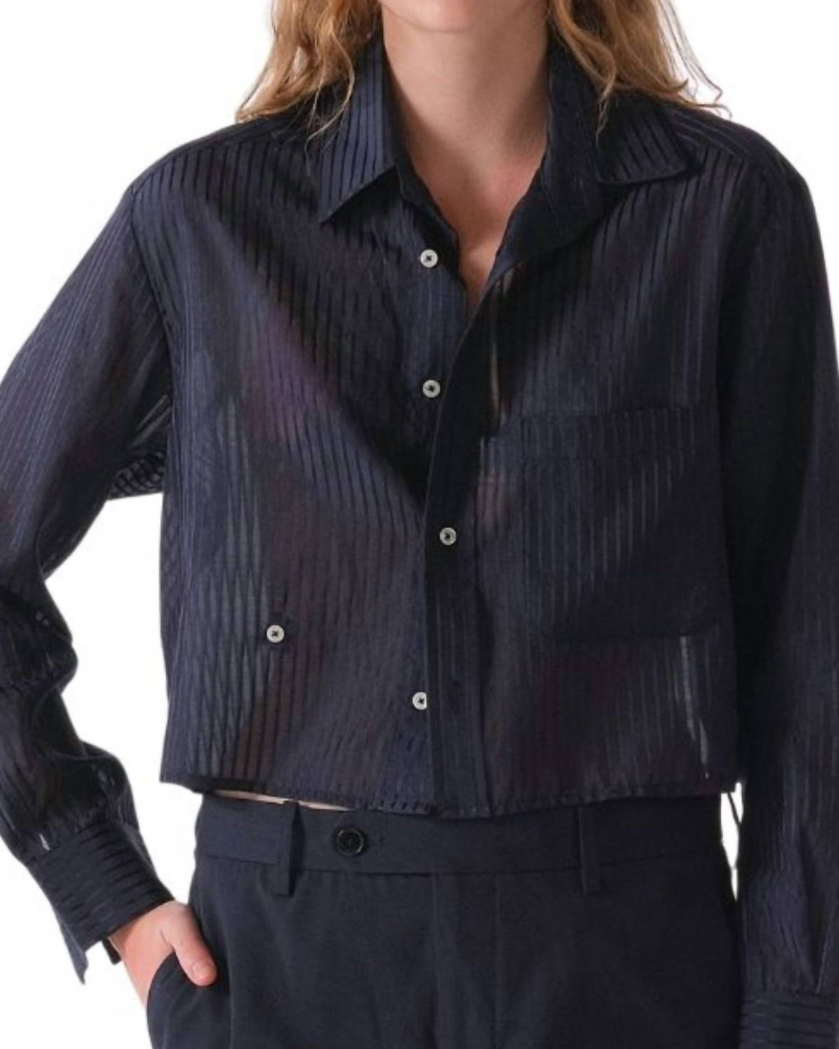 Cissa - Shorty Cotton Silk Sheer Stripe Shirt