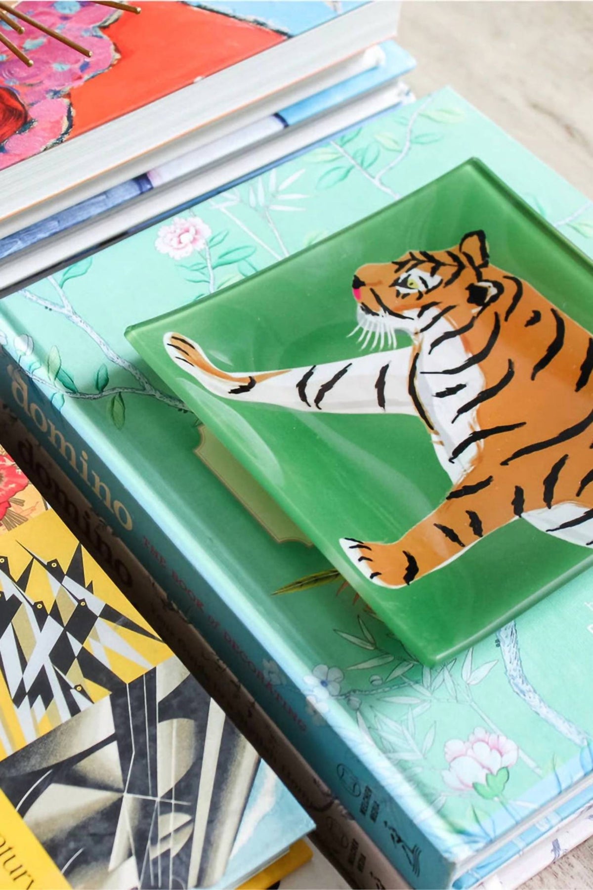 Clairebella - Square Walking Tiger Glass Trinket Tray