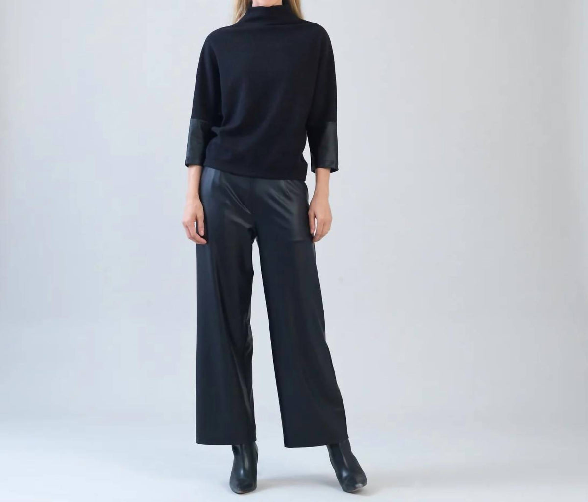 Clara Sun Woo - Plush Ribbed Liquid Leather Cuff Sweater