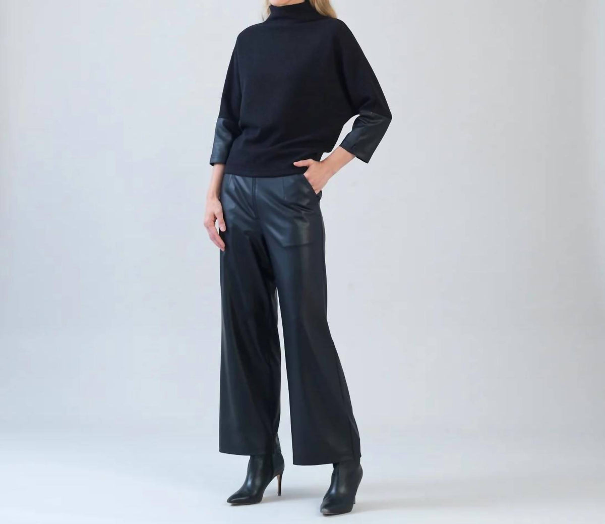 Clara Sun Woo - Plush Ribbed Liquid Leather Cuff Sweater