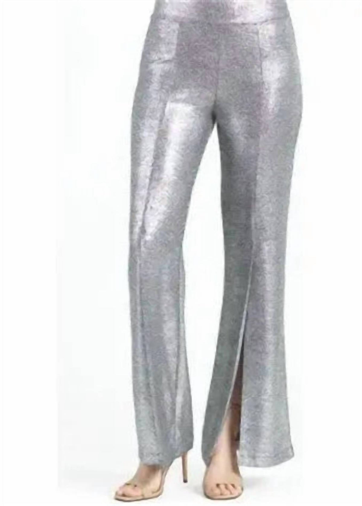 Clara Sun Woo - Shimmer Stretch Knit Kick Front Pull On Pant With Center Split