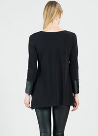 Clara Sunwoo - Parachute Hem Liquid Leather Cuff Tunic Top - black - clothing - shirts