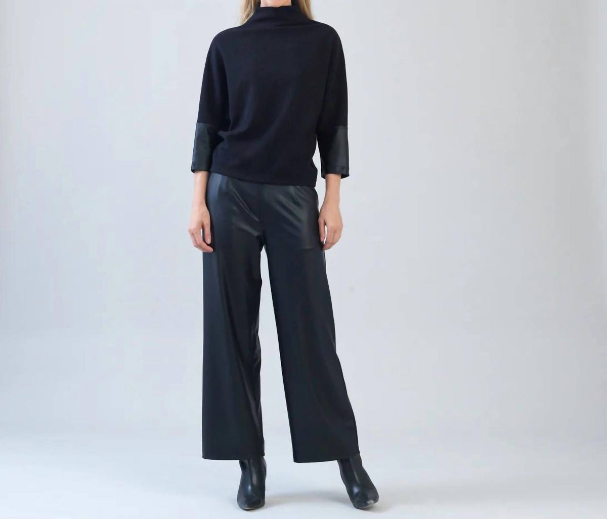 Clara Sunwoo - Plush Ribbed Liquid Leather Cuff Sweater Top