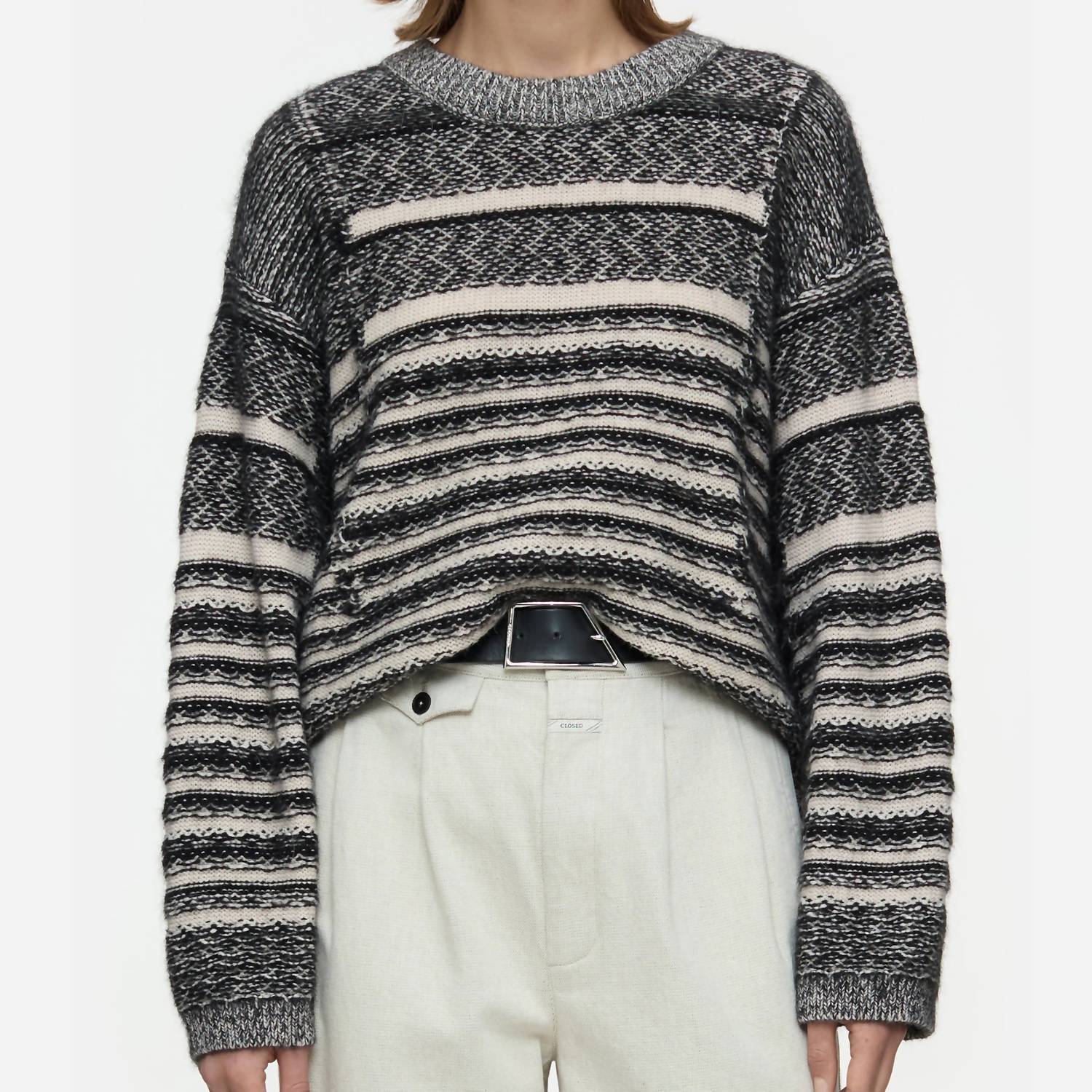 Closed - Alpaca Mix Jacquard Jumper Pullover - black - clothing - hoodies