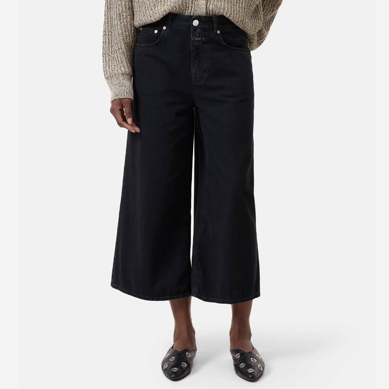 Closed - Lyna Wide Leg Denim Jean - ankle - black - clothing