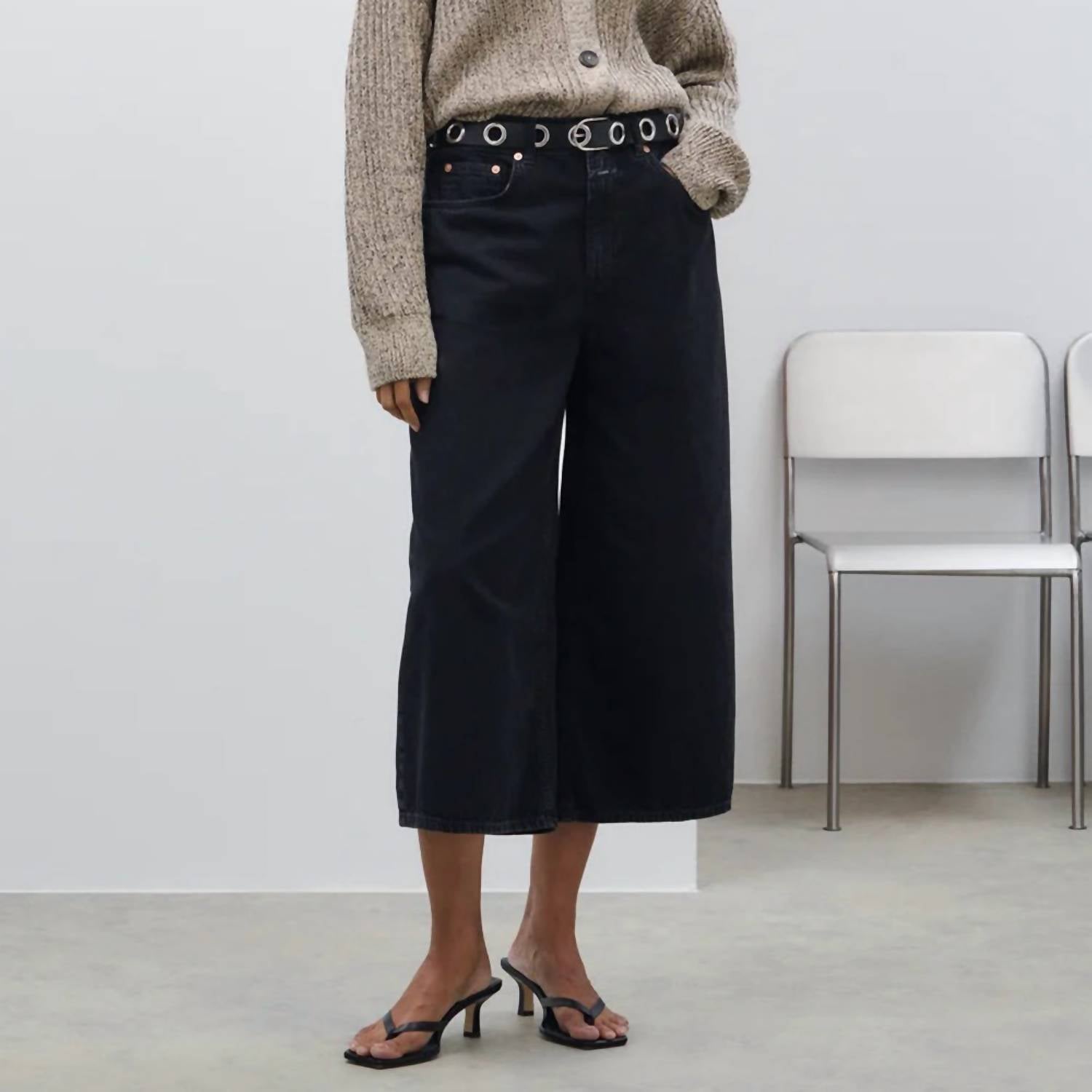 Closed - Lyna Wide Leg Denim Jean - ankle - black - clothing