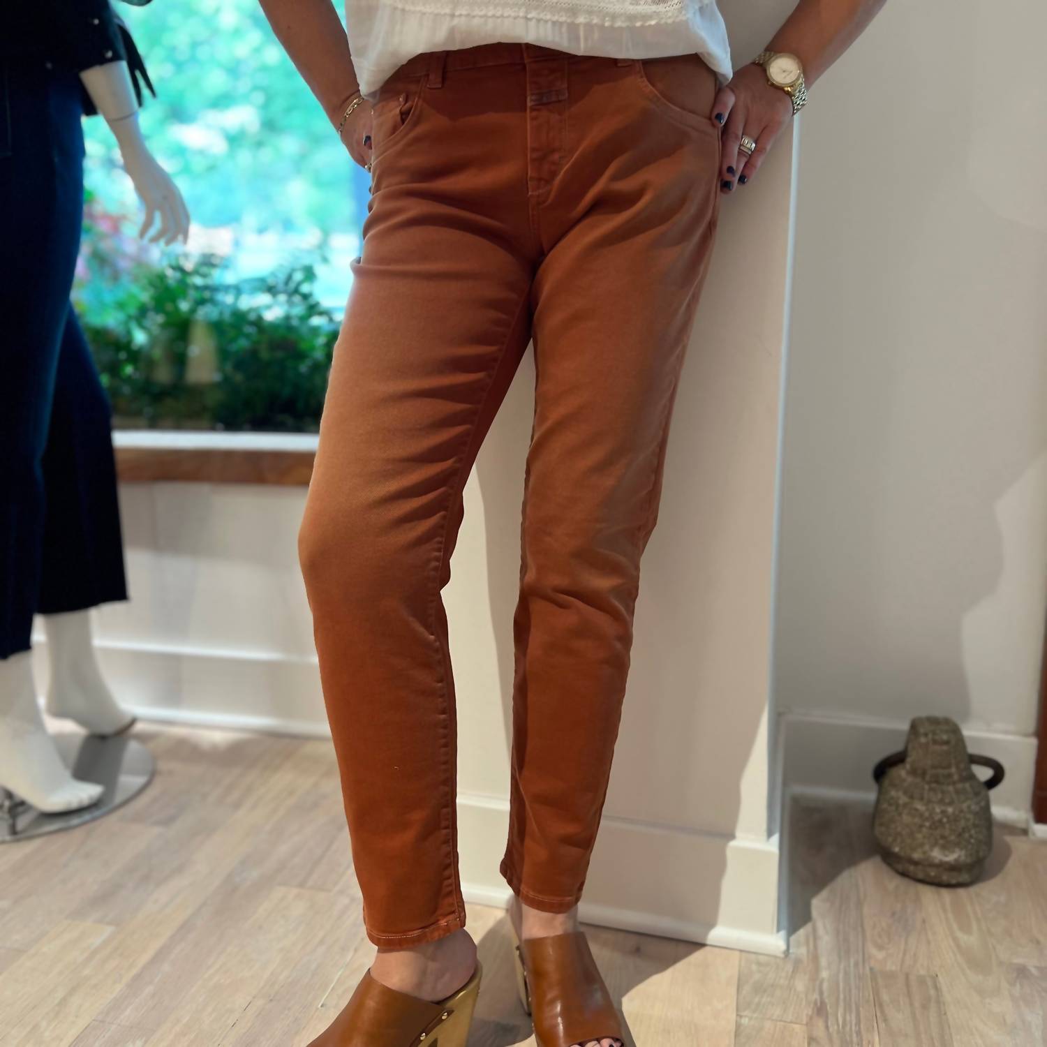 Closed - Mid Rise Slim Leg Jeans - brown - clothing - cotton