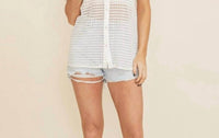 Cloud Ten - Ariana See Through Open Knit Button Down Blouse - button - down - shirts - clothing - cotton - blend