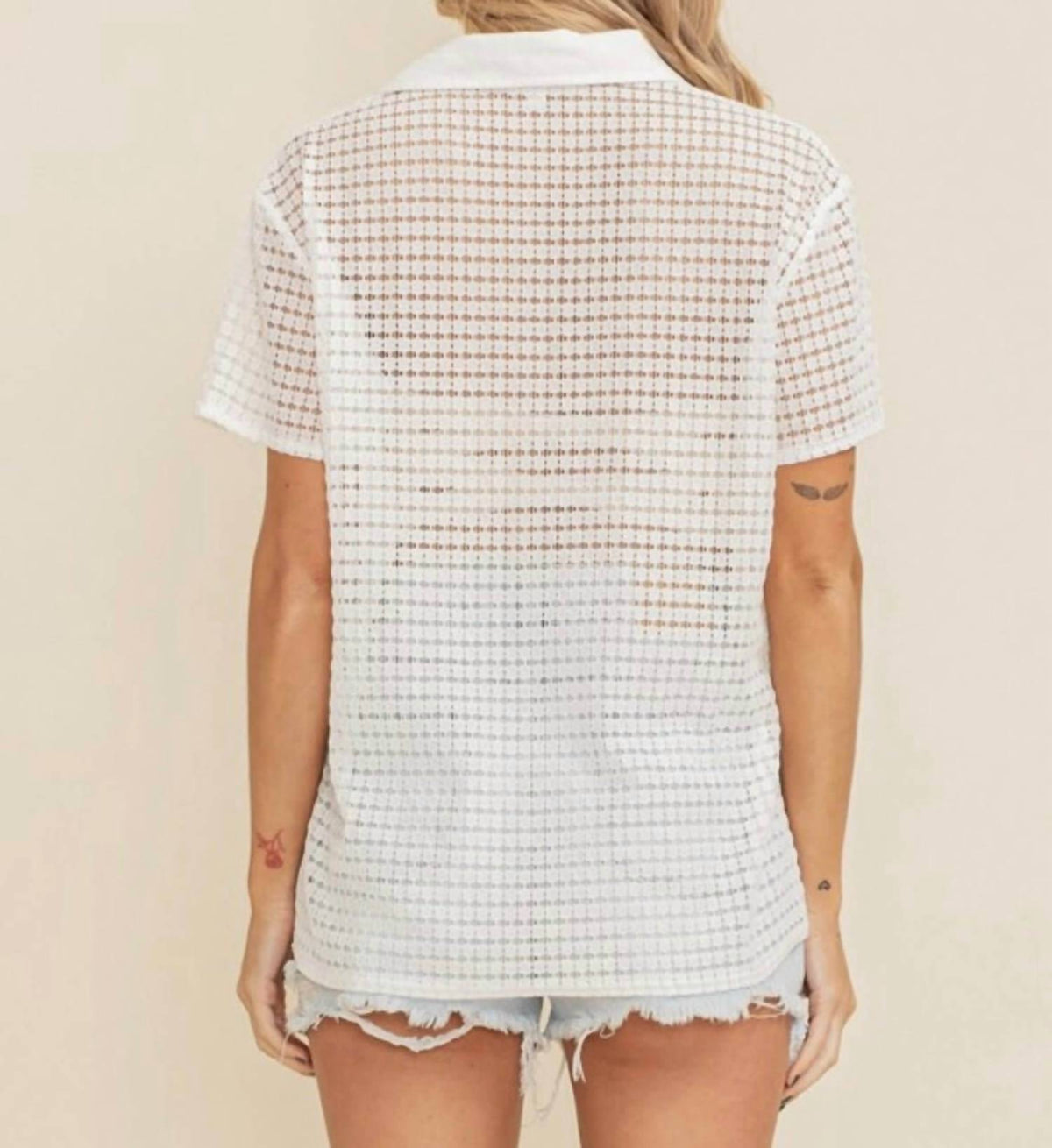 Cloud Ten - Ariana See Through Open Knit Button Down Blouse