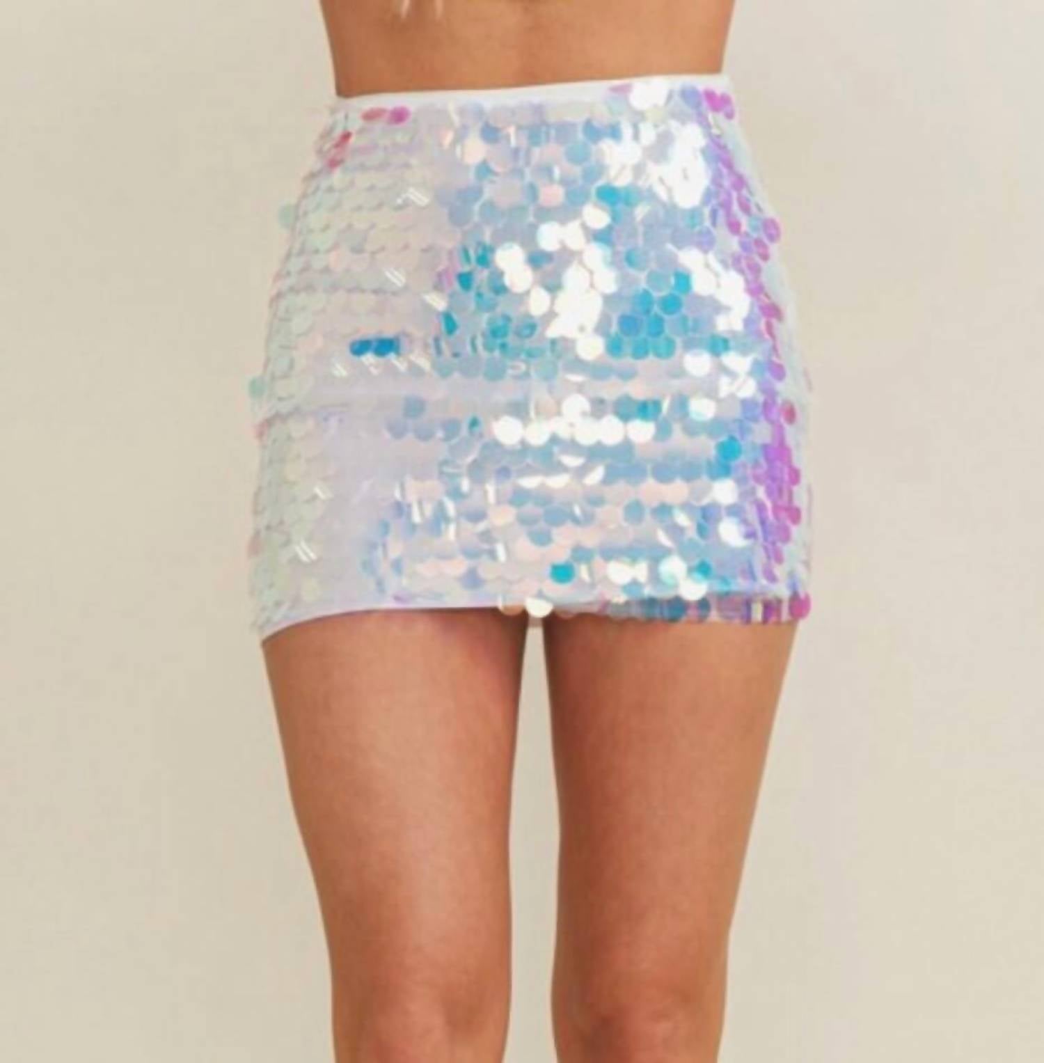 Cloud Ten - Pearl Iridescent Sequin Disc Mini Skirt - clothing - mini - mini - skirts