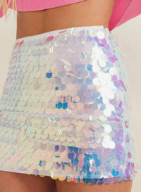 Cloud Ten - Pearl Iridescent Sequin Disc Mini Skirt - clothing - mini - mini - skirts