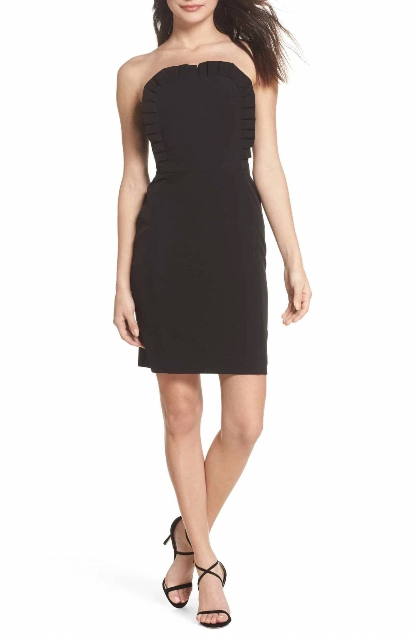 Clover And Sloane - Strapless Ruffle Apron Cocktail Dress - black - clothing - dresses