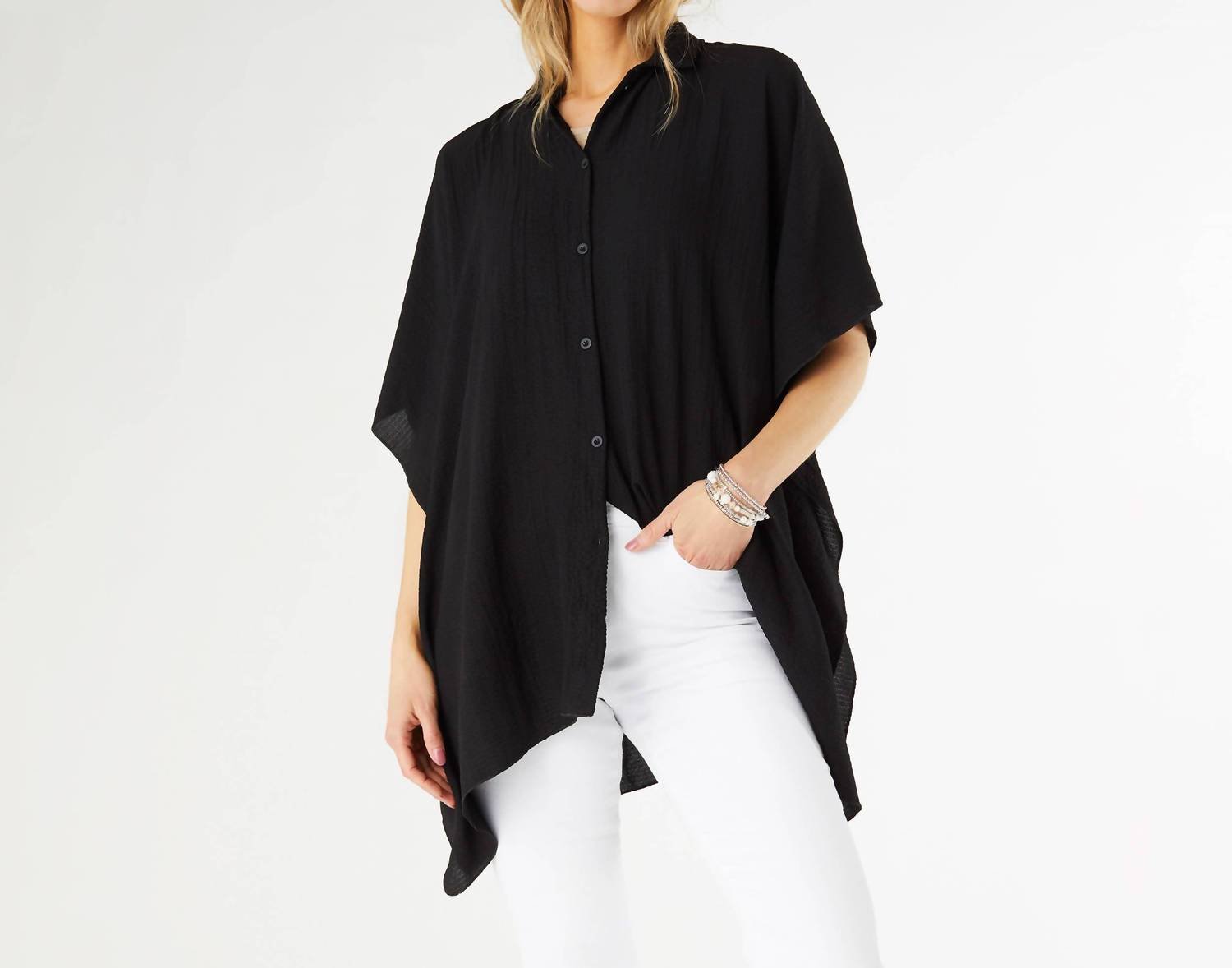 Coco + Carmen - Corinne Button Front Cover Wrap - accessories - black - polyester