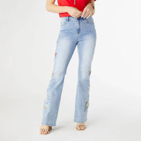 Coco + Carmen - Everstretch Flare With Bright Color Embroidery Jeans - blue - clothing - cotton - blend