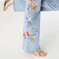 Coco + Carmen - Everstretch Flare With Bright Color Embroidery Jeans - blue - clothing - cotton - blend