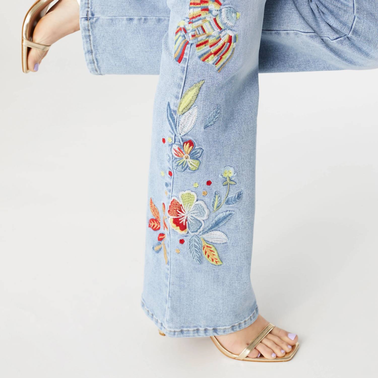 Coco + Carmen - Everstretch Flare With Bright Color Embroidery Jeans - blue - clothing - cotton - blend