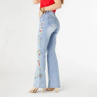 Coco + Carmen - Everstretch Flare With Bright Color Embroidery Jeans - blue - clothing - cotton - blend