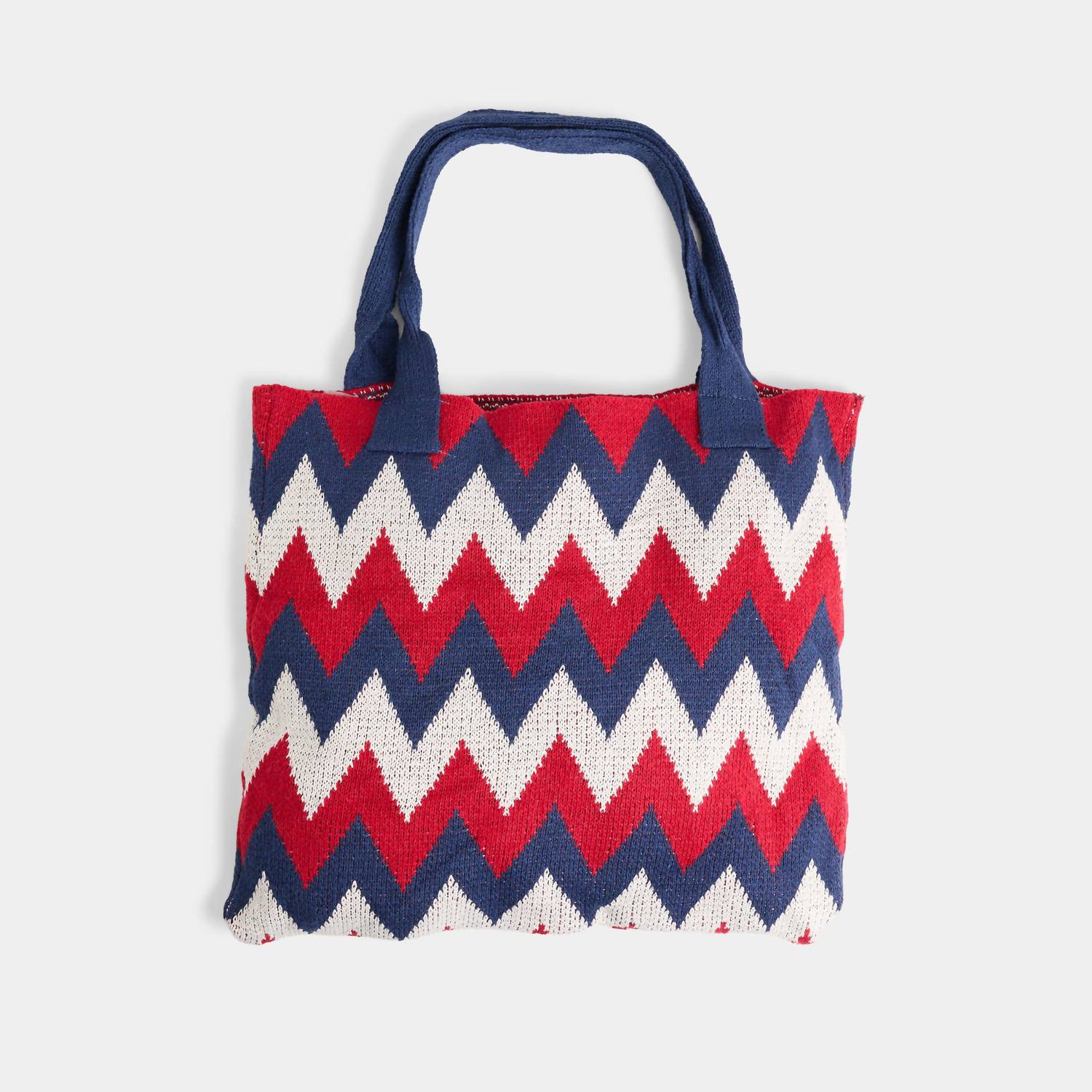 Coco + Carmen - Patriotic Americana Chevron Knit Shopper Tote Bag - bags - handbags - polyester