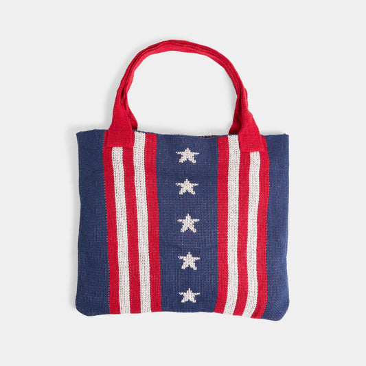 Coco + Carmen - Patriotic Americana Stripes Knit Shopper Tote Bag - bags - blue - handbags