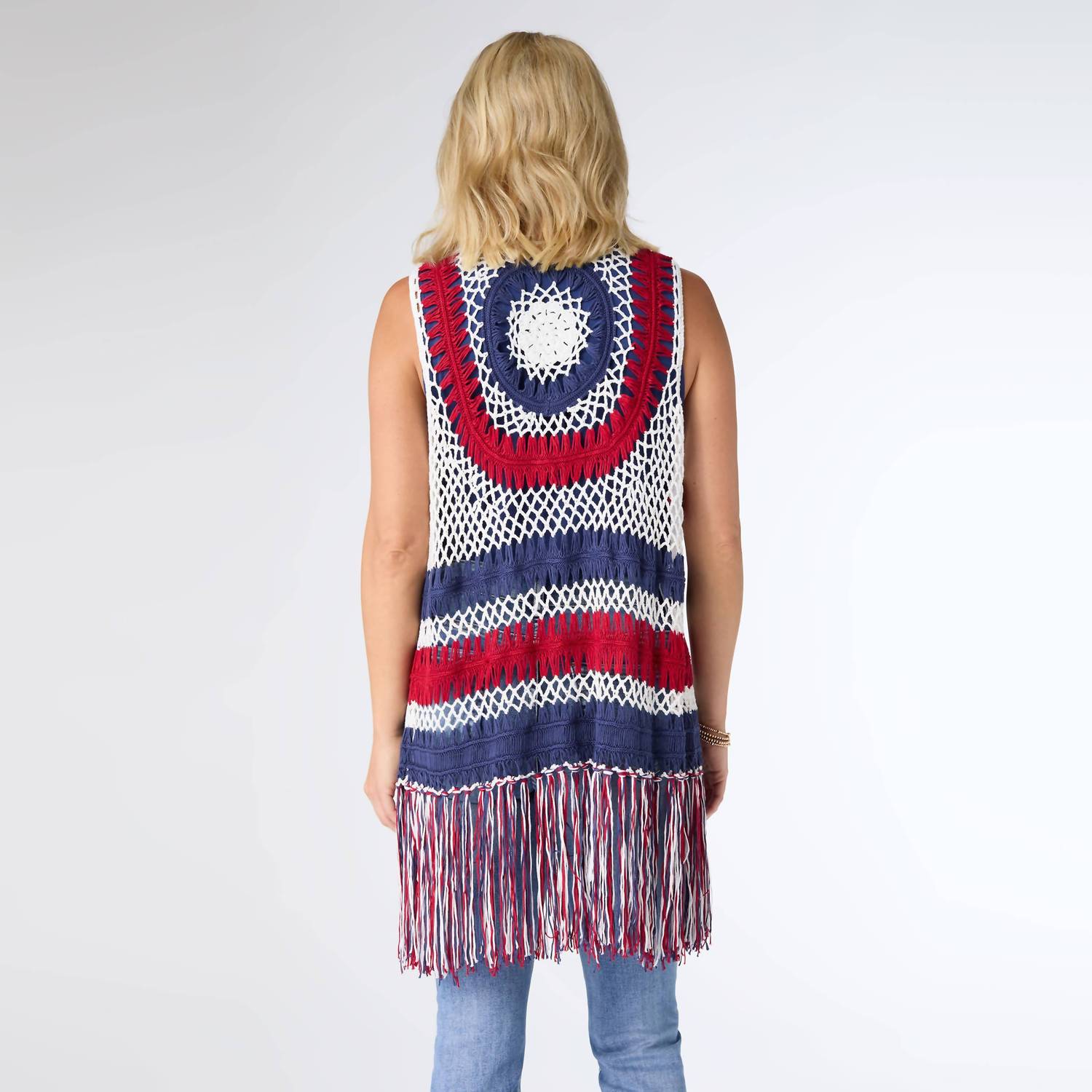 Coco + Carmen - Victory Cotton Crochet Fringe Vest Americana Patriotic - clothing - cotton - jackets