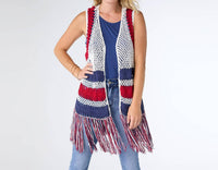 Coco + Carmen - Victory Cotton Crochet Fringe Vest Americana Patriotic - clothing - cotton - jackets