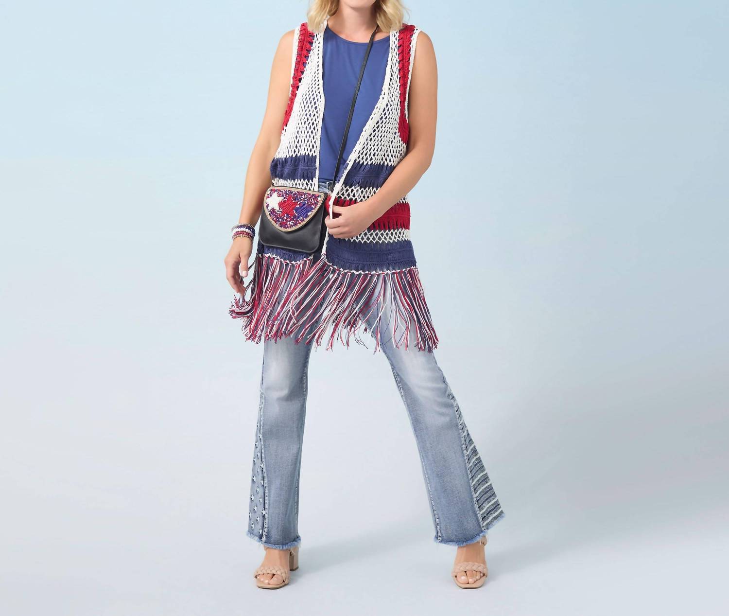 Coco + Carmen - Victory Cotton Crochet Fringe Vest Americana Patriotic - clothing - cotton - jackets