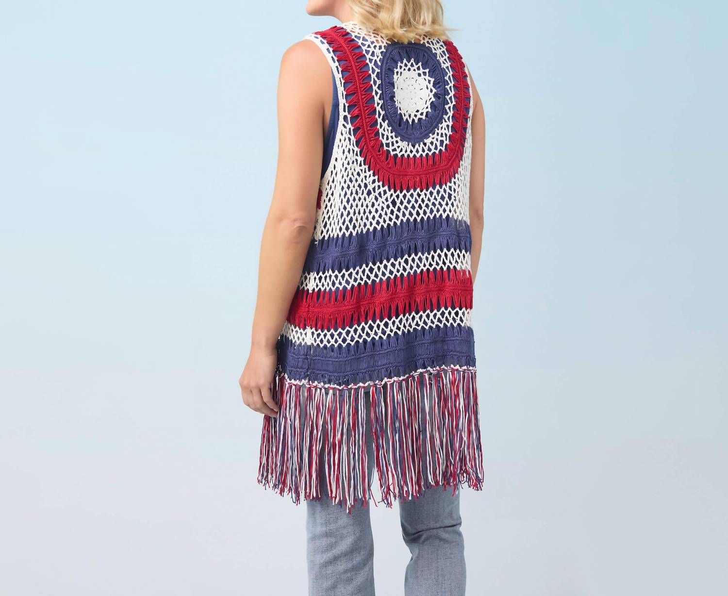 Coco + Carmen - Victory Cotton Crochet Fringe Vest Americana Patriotic - clothing - cotton - jackets
