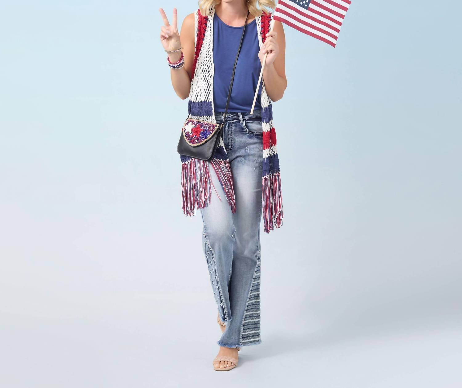 Coco + Carmen - Victory Cotton Crochet Fringe Vest Americana Patriotic - clothing - cotton - jackets