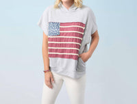 Coco + Carmen - Vintage Look Americana Patriotic Hooded Top - clothing - graphic - grey