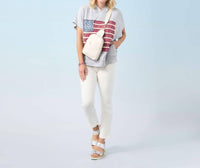 Coco + Carmen - Vintage Look Americana Patriotic Hooded Top - clothing - graphic - grey