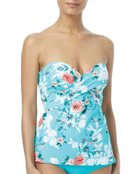 Coco Reef - Cliff Rose Larimar D - cup Underwire Convertible Five - way Tankini Top - bikinis - blue - clothing