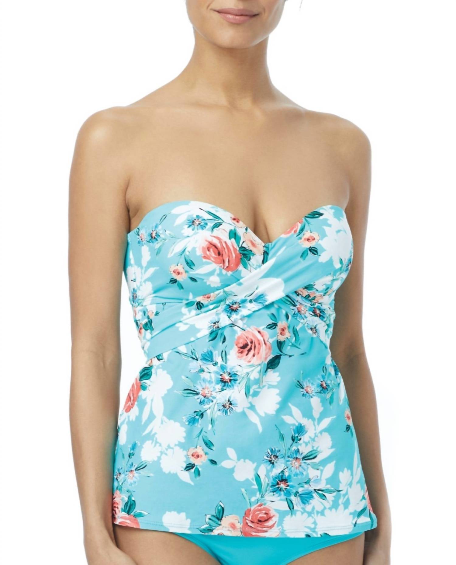 Coco Reef - Cliff Rose Larimar D - cup Underwire Convertible Five - way Tankini Top - bikinis - blue - clothing