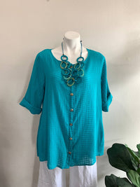 Color Me Cotton - Windowpane Tunic - blue - clothing - cotton