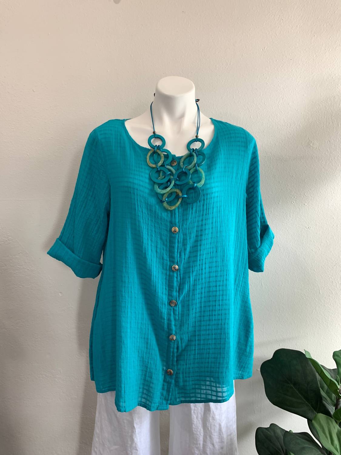 Color Me Cotton - Windowpane Tunic - blue - clothing - cotton