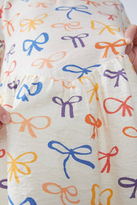 Compania Fantastica - Girl's Bow Print Short Dress - beige - casual - clothing