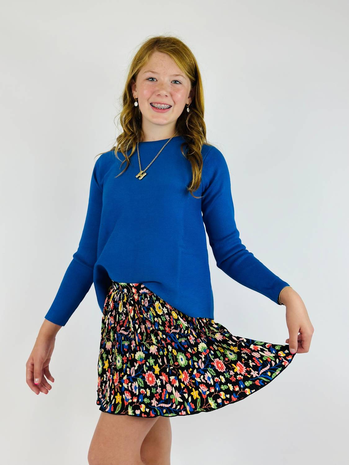 Compania Fantastica - Girl's Boxy Knit Sweater - blue - clothing - kids