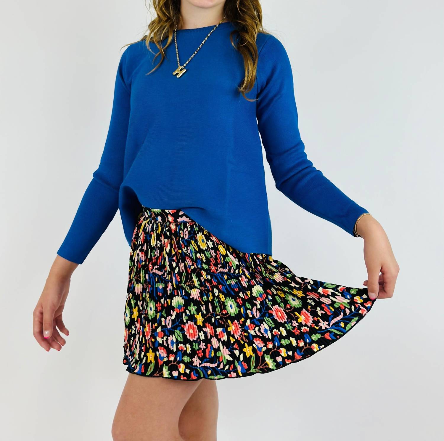 Compania Fantastica - Girl's Boxy Knit Sweater - blue - clothing - kids