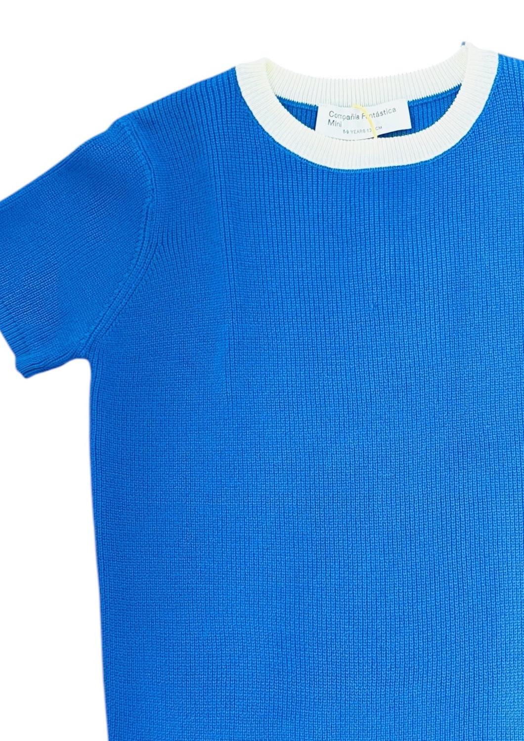 Compania Fantastica - Girl's Contrast Short Sleeve Sweater - blue - clothing - kids