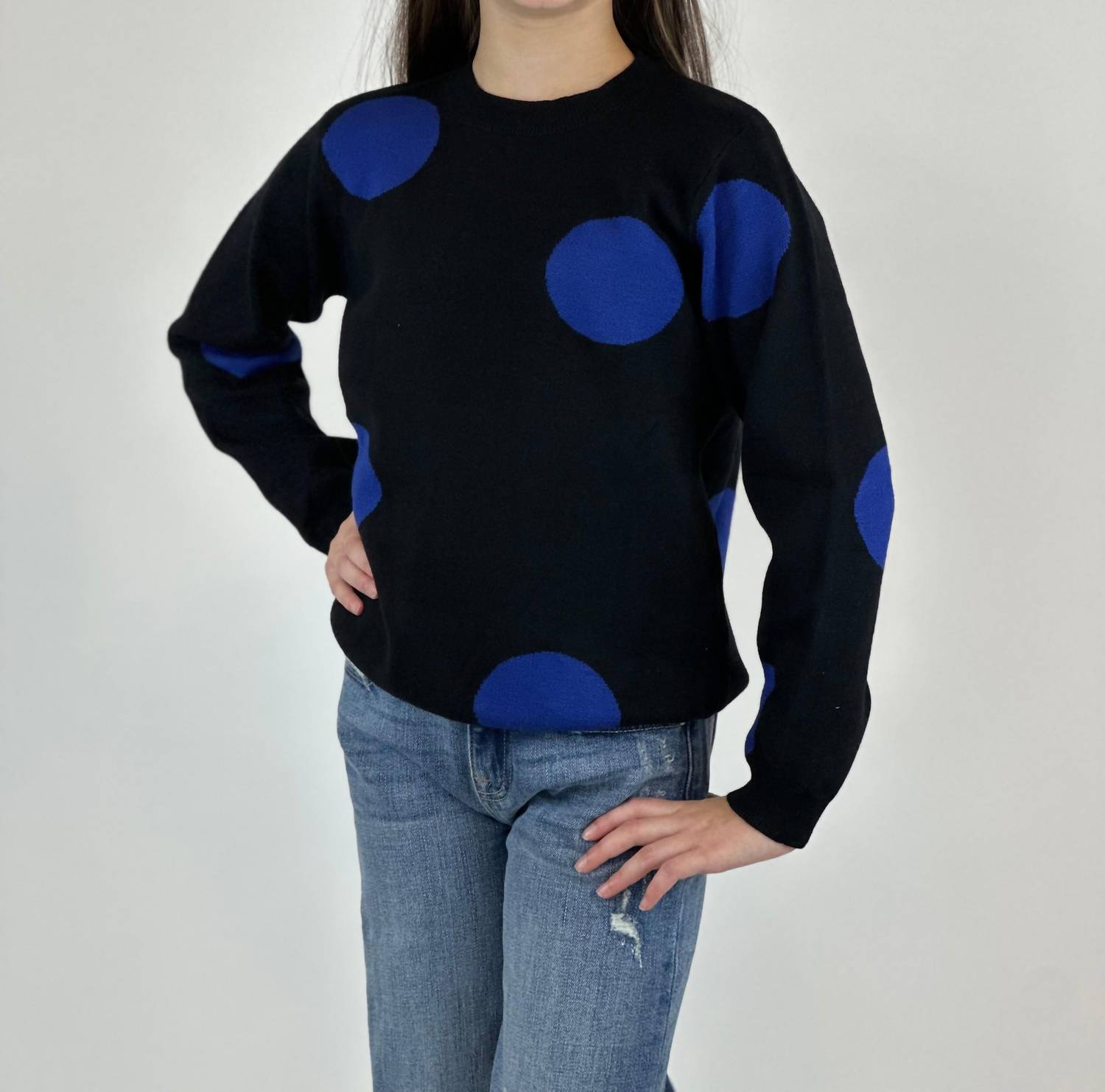 Compania Fantastica - Girl's Dots Sweater - blue - clothing - kids