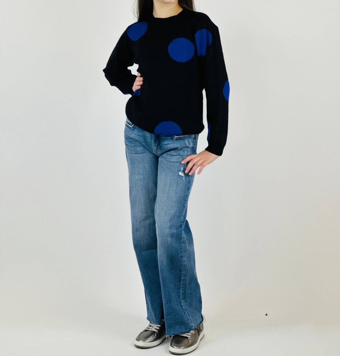 Compania Fantastica - Girl's Dots Sweater - blue - clothing - kids
