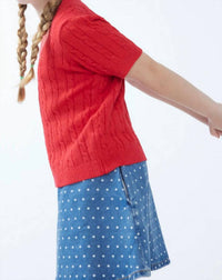 Compania Fantastica - Girl's Short Sleeve Cable Knit Sweater - clothing - kids - red