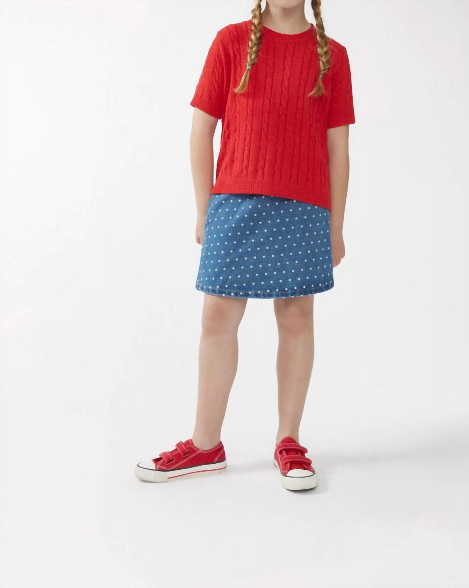 Compania Fantastica - Girl's Short Sleeve Cable Knit Sweater - clothing - kids - red
