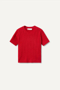 Compania Fantastica - Girl's Short Sleeve Cable Knit Sweater - clothing - kids - red