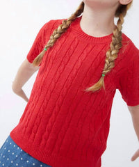 Compania Fantastica - Girl's Short Sleeve Cable Knit Sweater - clothing - kids - red