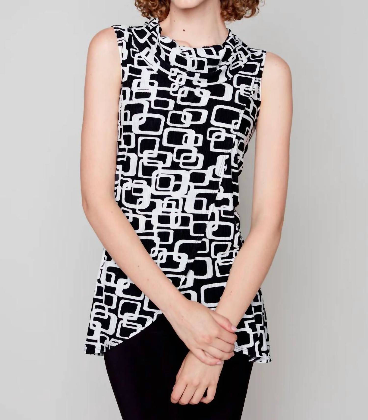 Compli K - Geometric Sleeveless Top - black - blouses - clothing