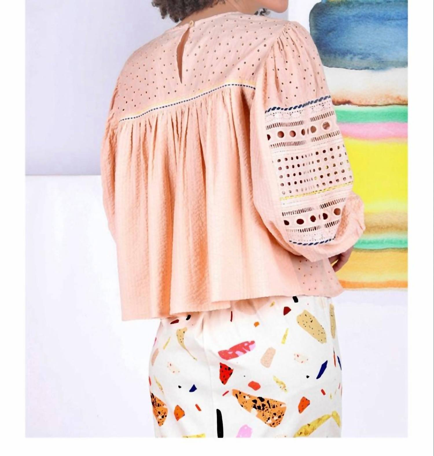 Conditions Apply - Women's Crimson Embroidered Eyelet Top - blouses - clothing - patterned