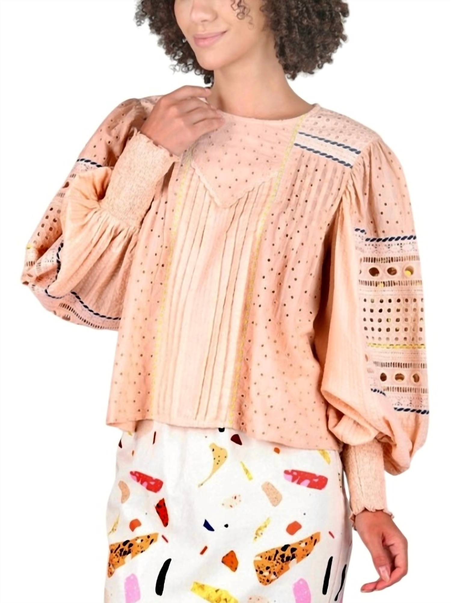 Conditions Apply - Women's Crimson Embroidered Eyelet Top - blouses - clothing - patterned
