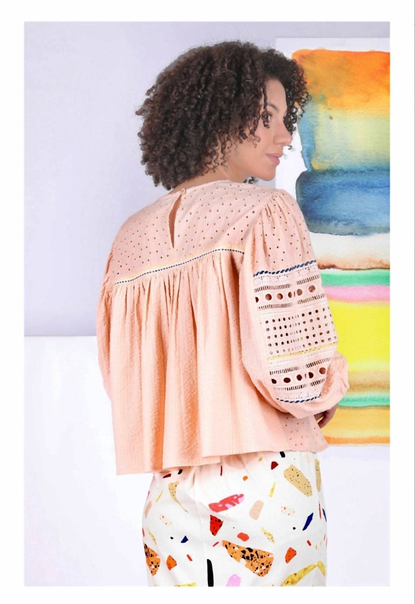 Conditions Apply - Women's Crimson Embroidered Eyelet Top - blouses - clothing - patterned